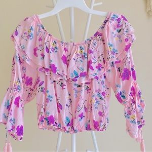 Floral Pink Ruffle Crop Top